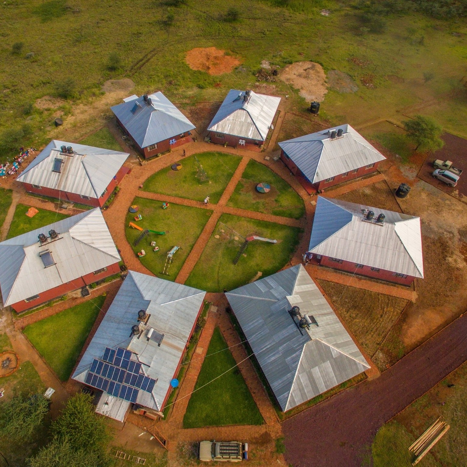 Aerial view of Falcos Children's Village showing homes arranged in a circle